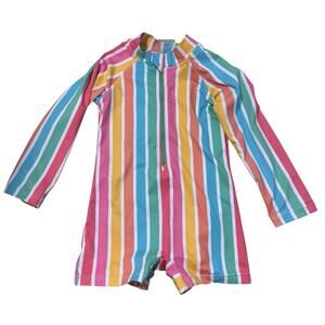 Bums and Roses Rainbow Reef 9-12mo One Piece Rash Guard Swimsuit Striped LS